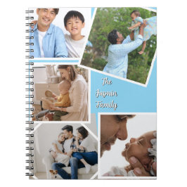 Caderno Espiral Modern elegant multi photo family stylish Blue
