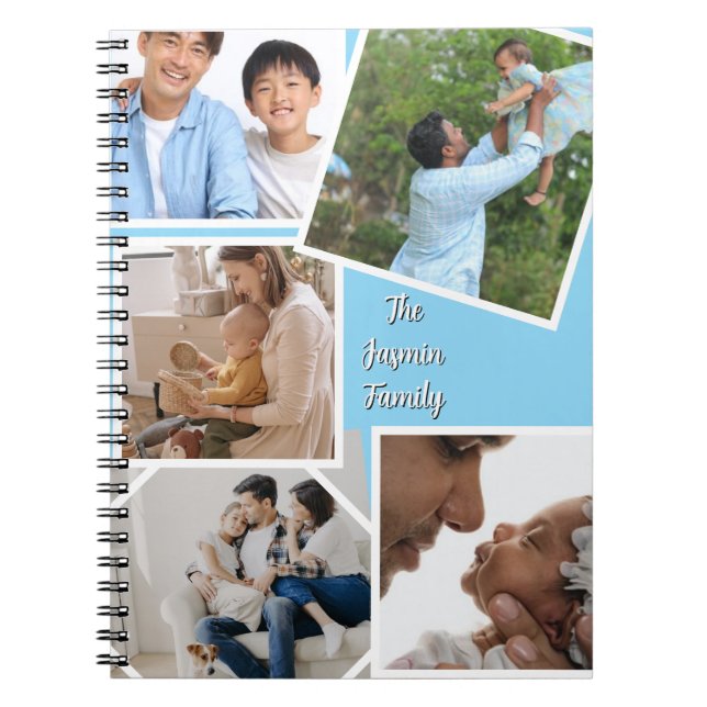 Caderno Espiral Modern elegant multi photo family stylish Blue (Frente)