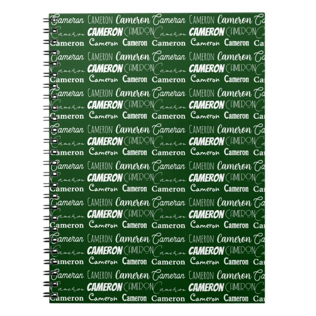 Caderno Espiral Modern Green Personalized Name Collage (Frente)