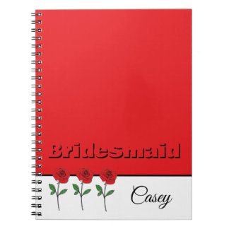 Caderno Espiral Modern Hand Drawn Red Roses Bridesmaid