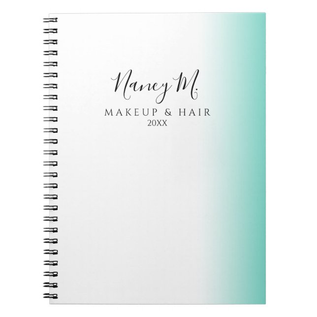 Caderno Espiral Modern minimal gradient mint white makeup & hair (Frente)