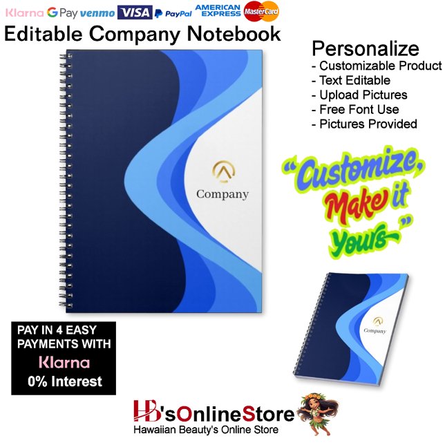 Caderno Espiral Modern Minimalist Company Blue White (Modern Minimalist Company Blue White Notebook.)