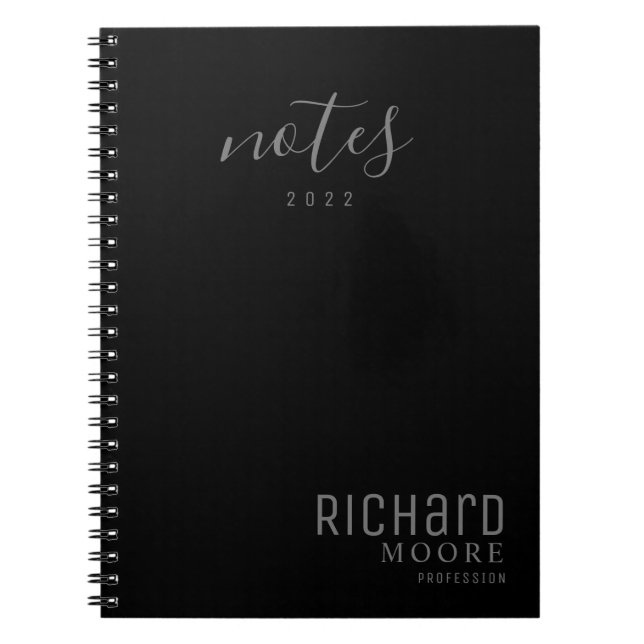 Caderno Espiral modern minimalist plain black white (Frente)