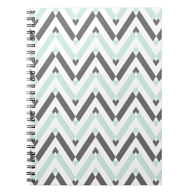 Caderno Espiral Modern Mint Gray Geometric Chevron Pattern (Frente)