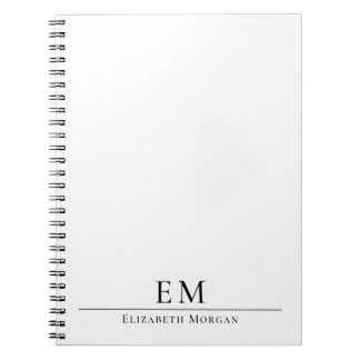 Caderno Espiral Modern Monogrammed Minimal Elegant Black White