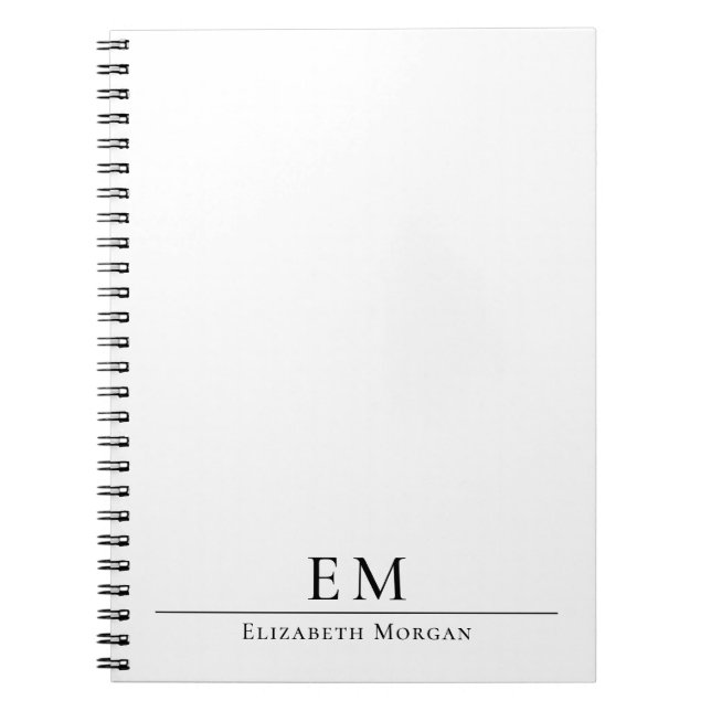 Caderno Espiral Modern Monogrammed Minimal Elegant Black White (Frente)