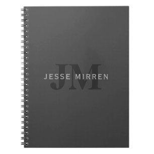 Caderno Espiral Modern Name & Monogram Dark Greys