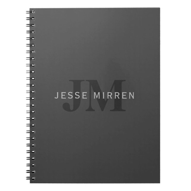Caderno Espiral Modern Name & Monogram | Dark Greys (Frente)