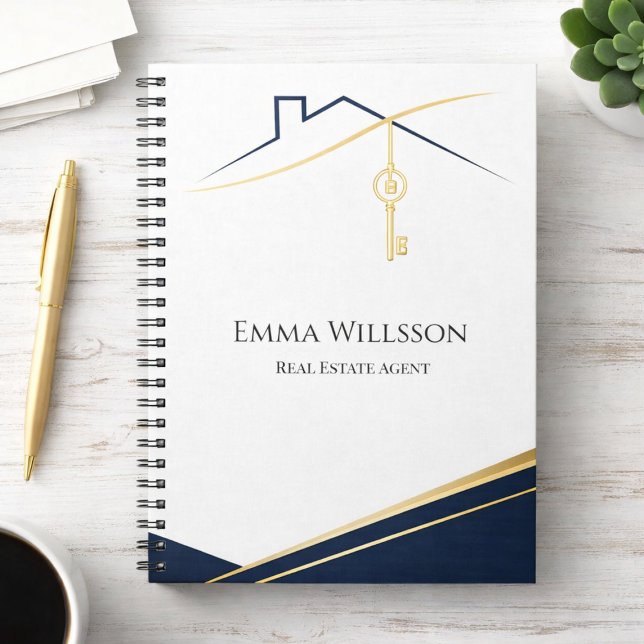 Caderno Espiral Modern Navy Gold Luxury Realtor Estate Agent (Criador carregado)