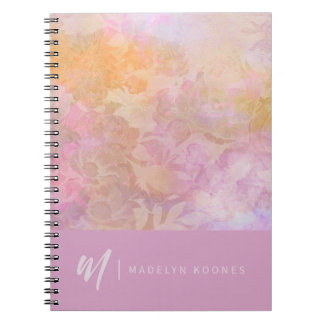 Caderno Espiral Modern Pastel Floral Pattern Monogram