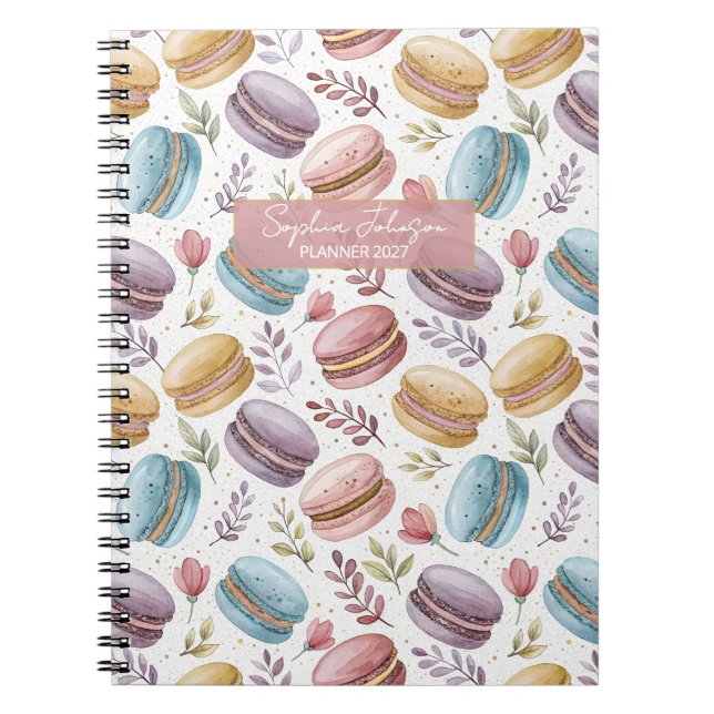 Caderno Espiral Modern Personalized Macaron Desserts (Frente)