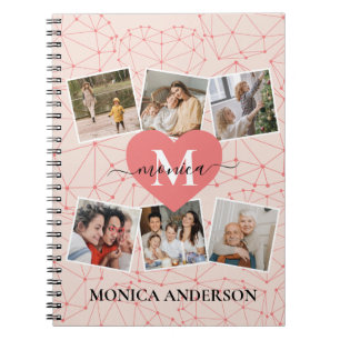 Caderno Espiral Modern Photo Collage Girly Pink Monogram Name