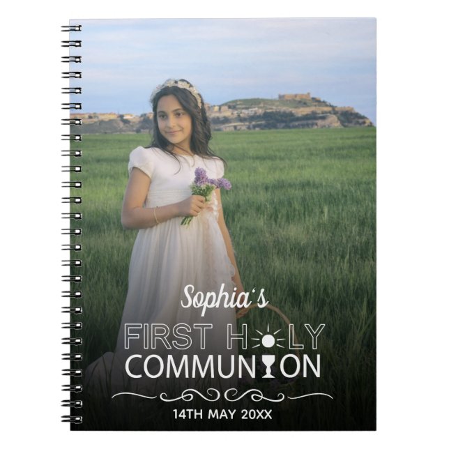 Caderno Espiral Modern Photo Typography First Holy Communion (Frente)