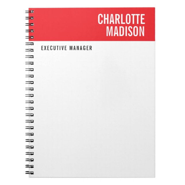 Caderno Espiral Modern Red Black White Trendy Minimalist Plain  (Frente)