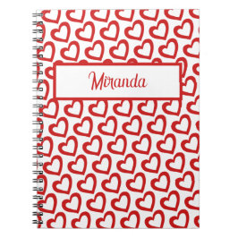 Caderno Espiral Modern Red Heart Valentines Custom Name