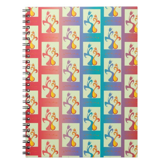 Caderno Espiral Modern Red, purple and blue Tulip Couple pattern (Frente)