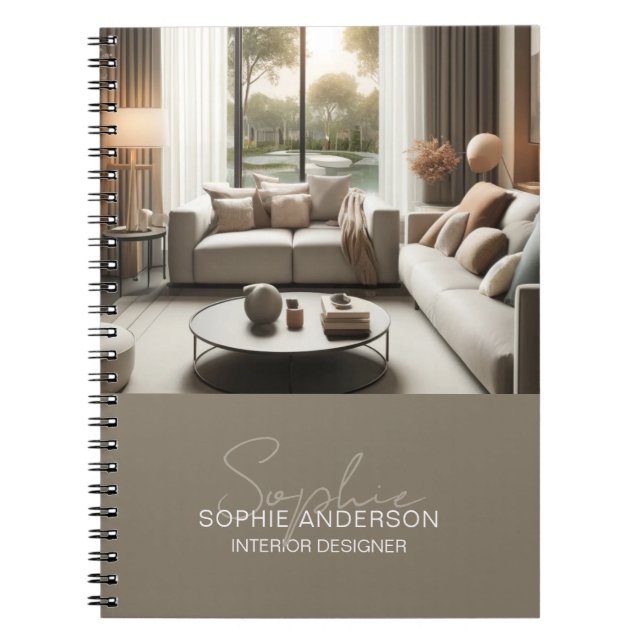 Caderno Espiral Modern Script Name Custom Photo Interior Designer (Frente)