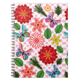 Caderno Espiral Modern Spring Garden Butterfly Floral 