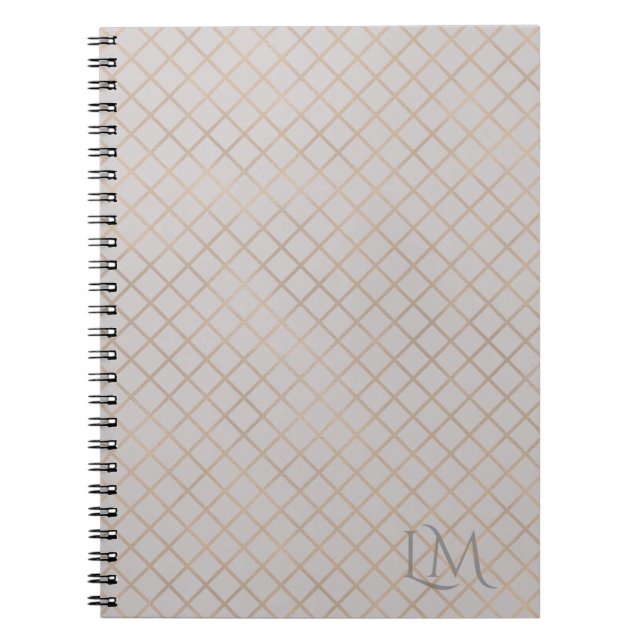 Caderno Espiral Modern Taupe Gray Gold Monogram Business Branding (Frente)