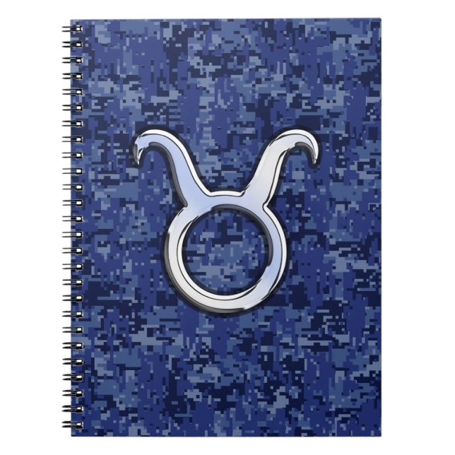 Caderno Espiral Modern Taurus Zodiac - Símbolo Azul - Camuflagem D (Frente)