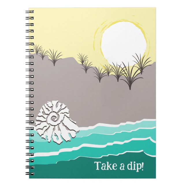 Caderno Espiral Modern Torn Sunset Beach Shell - Tome Um Dip! (Frente)