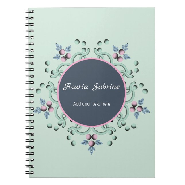 Caderno Espiral Modern turquoise Pink Floral Mandala Doodles  (Frente)