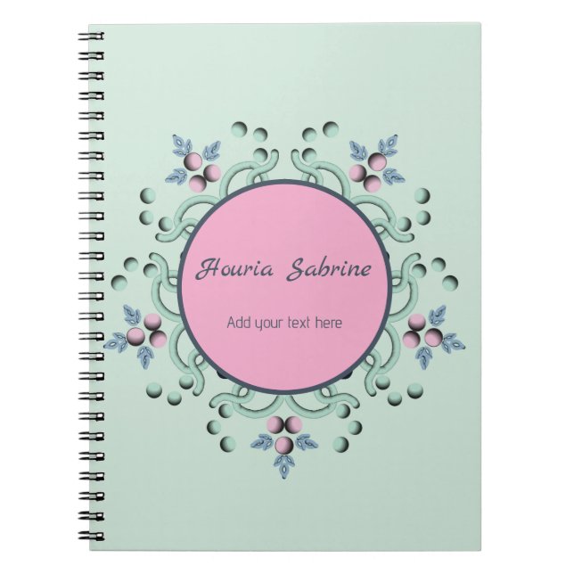 Caderno Espiral Modern turquoise Pink Floral Mandala Doodles  (Frente)