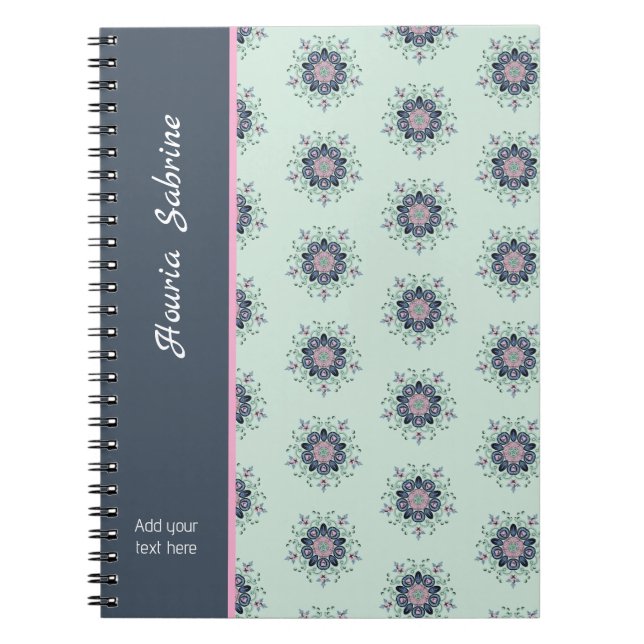 Caderno Espiral Modern turquoise Pink Floral Mandala Doodles  (Frente)