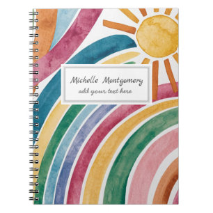 Caderno Espiral Modern Watercolor Boho Rainbow e Sunshine Custom