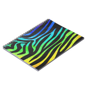 Caderno Espiral Moderna estampa animal zebra preta e arco-íris na 