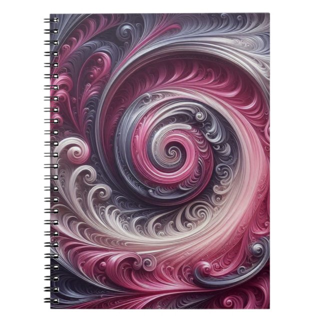 Caderno Espiral Moderno Abstrato Simples Redemoinho Rosa e Roxo (Frente)