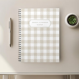 Caderno Espiral Moderno Bege Xadrez Búfalo Rústico
