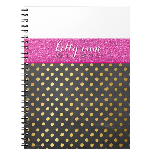 Caderno Espiral MODERNO CHEVRON PATTERN cinza cor-de-rosa brilhant (Frente)