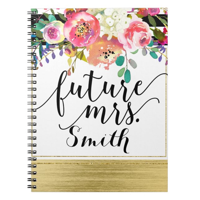 Caderno Espiral Moderno Futuro Floral Brilhante e Ousado Aquarela  (Frente)