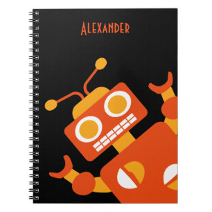 Caderno Espiral Moderno legal personalizado dos miúdos robô pret