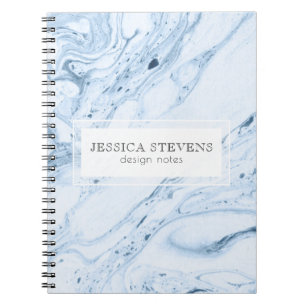 Caderno Espiral Moderno Marble Swirls Branco e Cinzas Azuis