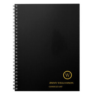 Caderno Espiral Moderno Monograma Dourado Negócio Negro