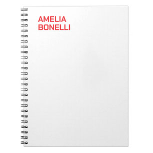 Caderno Espiral Moderno Nome Vermelho Ousado Minimalista Profissio