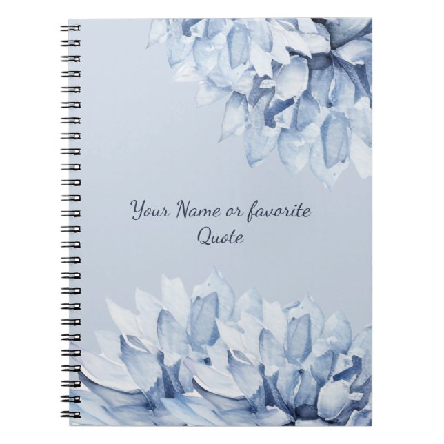 Caderno Espiral Moderno Personalizado Azul Derrante Floral (Frente)