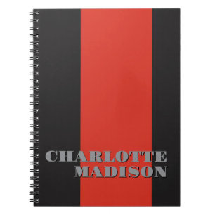 Caderno Espiral Moderno Simples Preto Vermelho Moderno Minimalista