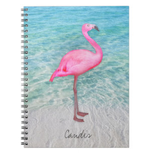Caderno Espiral Moderno Tropical Sandy Beach, Flamingo, Rosa Perso