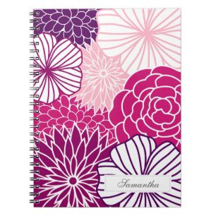 Caderno Espiral Modificação cor-de-rosa e roxa floral