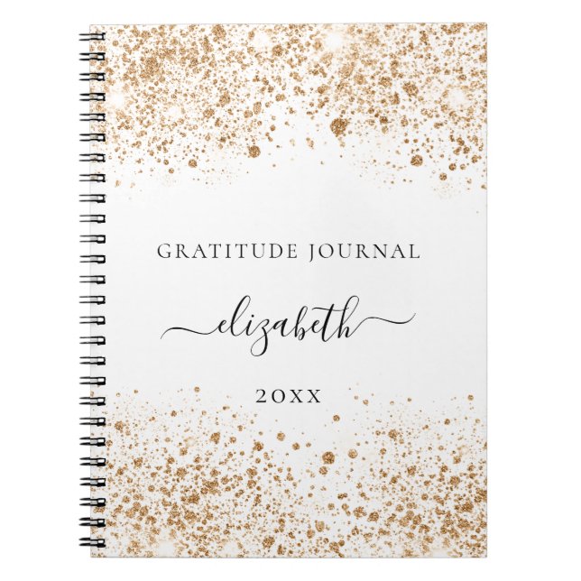 Caderno Espiral Moente de gratidão dourado branco dourado dourado  (Frente)