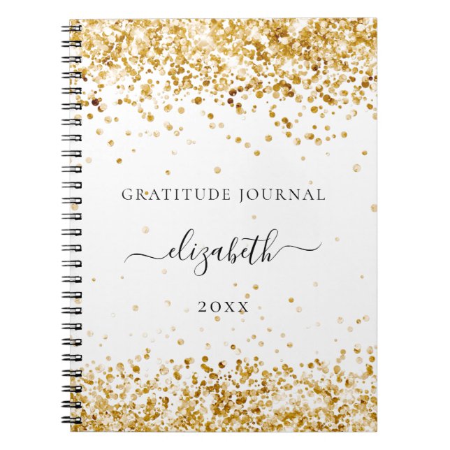 Caderno Espiral Moente de gratidão dourado branco dourado dourado  (Frente)