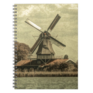 Caderno Espiral Moinho de vento antigo da agricultura russa do oes