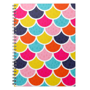 Caderno Espiral Moldes de sereia de vintage sem costura como peixe