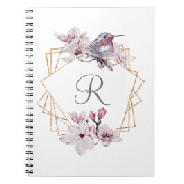 Caderno Espiral Moldura Dourada de Magnólias Brancas Rosa Monogram