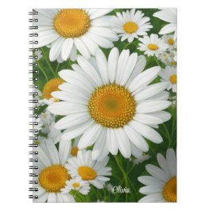 Caderno Espiral Molho de margarida branco verde-floral