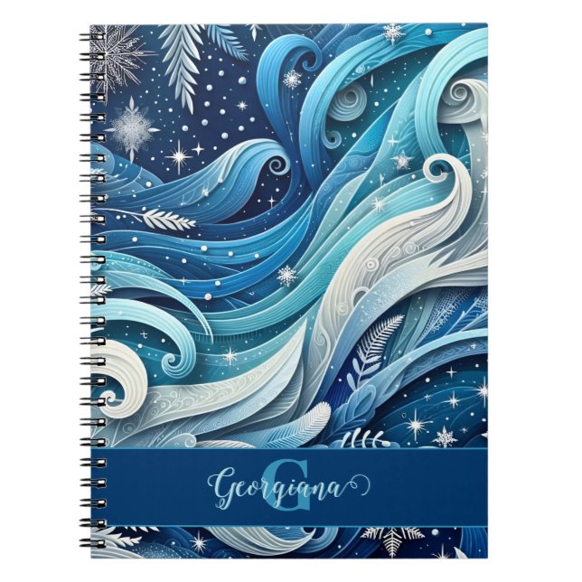 Caderno Espiral Molhos de inverno, Azuis e Congelados, personaliza (Frente)