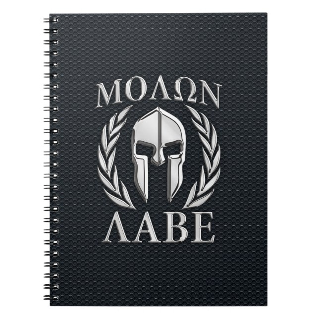 Caderno Espiral Molon Labe Chrome Like Spartan Helmet on Grille (Frente)